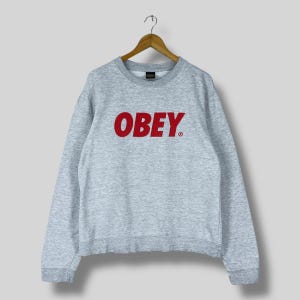 Vintage OBEY Crewneck Sweatshirt Medium Y2K Obey Propaganda Spellout Printed Streetwear Obey Skateboarding Gray Pullover Sweater Size M