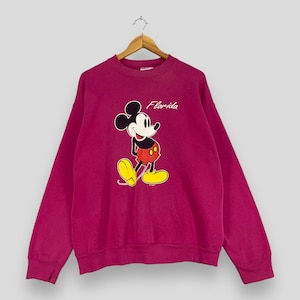 MICKEY MOUSE Sweatshirt Crewneck Large Vintage 1990's Velva Sheen Mickey Mouse Cartoon Mickey Mouse Florida Pink Sweater Pullover Size L