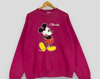 MICKEY MOUSE Sweatshirt Crewneck Large Vintage 1990's Velva Sheen Mickey Mouse Cartoon Mickey Mouse Florida Pink Sweater Pullover Size L