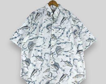 Vintage Y2K Hawaii Hemd mit tiefem Ozean Fisch T-Shirt Größe XL Hawaii Marine Fisch All Over Print Übergroße Sunwear Strandparty Shirt