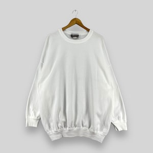 Vintage des années 1990 uni blanc sweat ras du cou surdimensionné Carlton Blank Jumper Sportswear Made In Usa uni blanc pull pull taille XXL