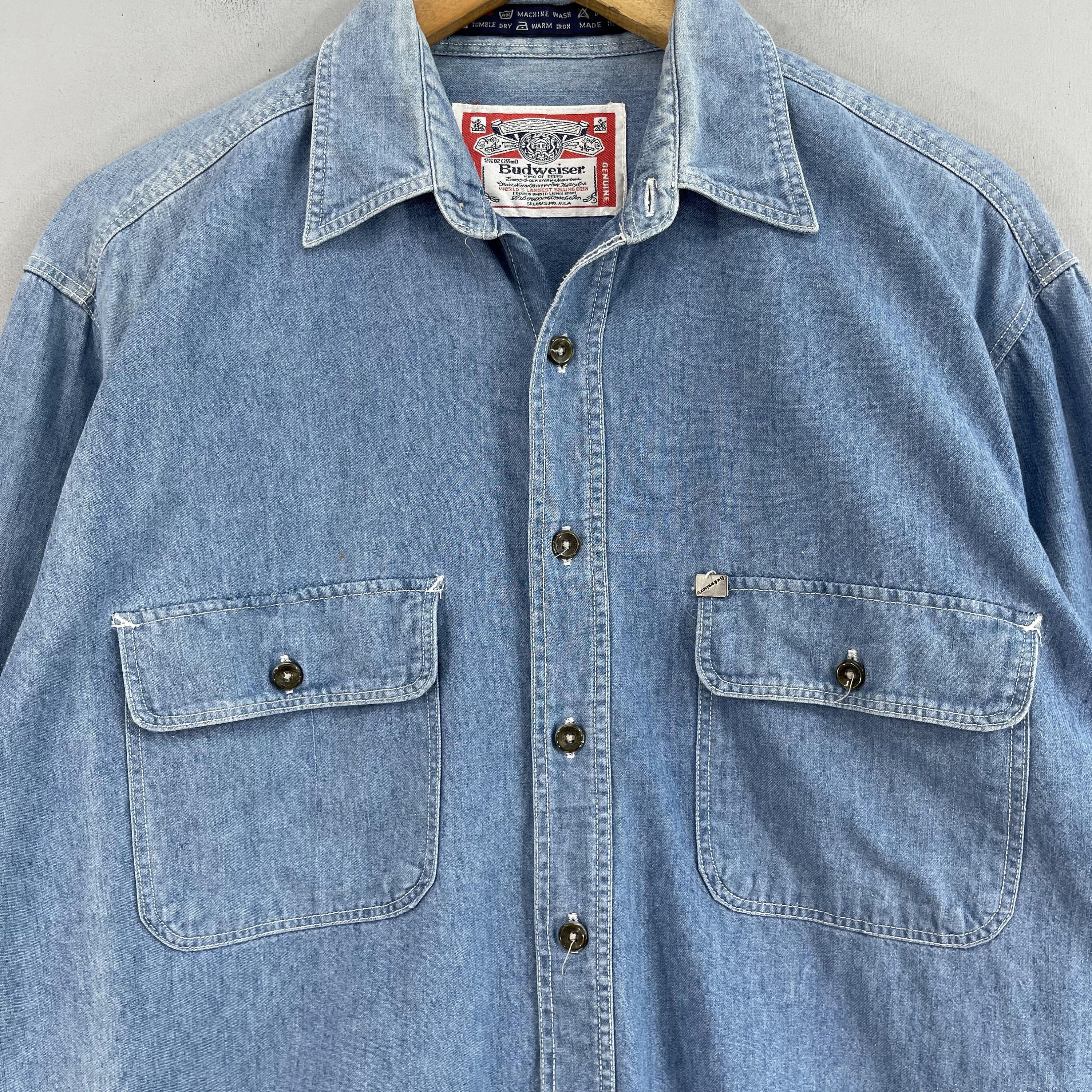 Vintage 90s BUDWEISER Denim Worker Shirt Large Budweiser Vintage 90s BUDWEISER Denim Worker Shirt Large Budweiser