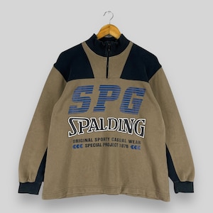 Vintage 90&#39;s SPALDING Half Zipper Sweater Medium Spalding Big Logo Spell Out Sportswear Sweater Spalding Pullover Jumper Brown Teen Size M