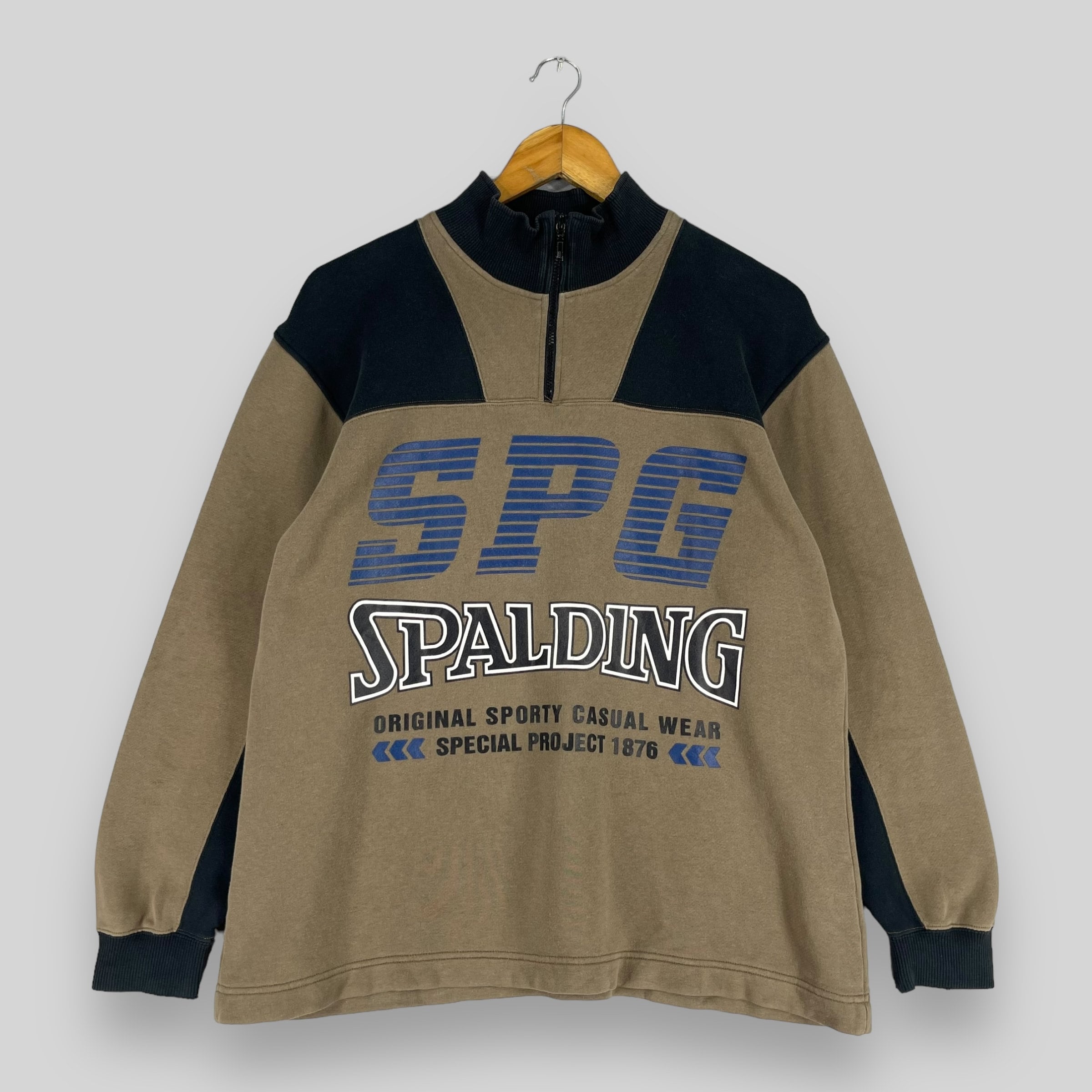 Vintage 90's SPALDING Half Zipper Sweater Medium Spalding Big Logo