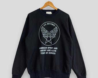Moletom vintage americano AVIREX com gola redonda, tamanho médio, anos 90, Avirex Army Military Air Force, logotipo grande impresso, pulôver Avirex USAF, suéter preto, tamanho M
