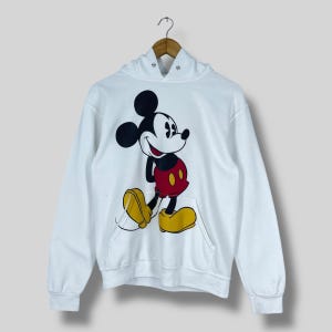 MICKEY MOUSE pull à capuche petit vintage des années 1990 Walt Disney Mickey Mouse Cartoon imprimé Mickey Disney pull blanc pull taille S