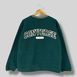 Vintage Y2K CONVERSE Sweater Crewneck Medium Converse Spellout Embroidery Sportswear Converse Chuck Taylor Green Fleece Sweater Size M