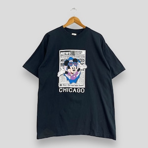 Camiseta de Mickey Mouse Chicago, grande, vintage, Y2K, de Walt Disney, con estampado de dibujos animados de Mickey Mouse, color negro, unisex, talla L