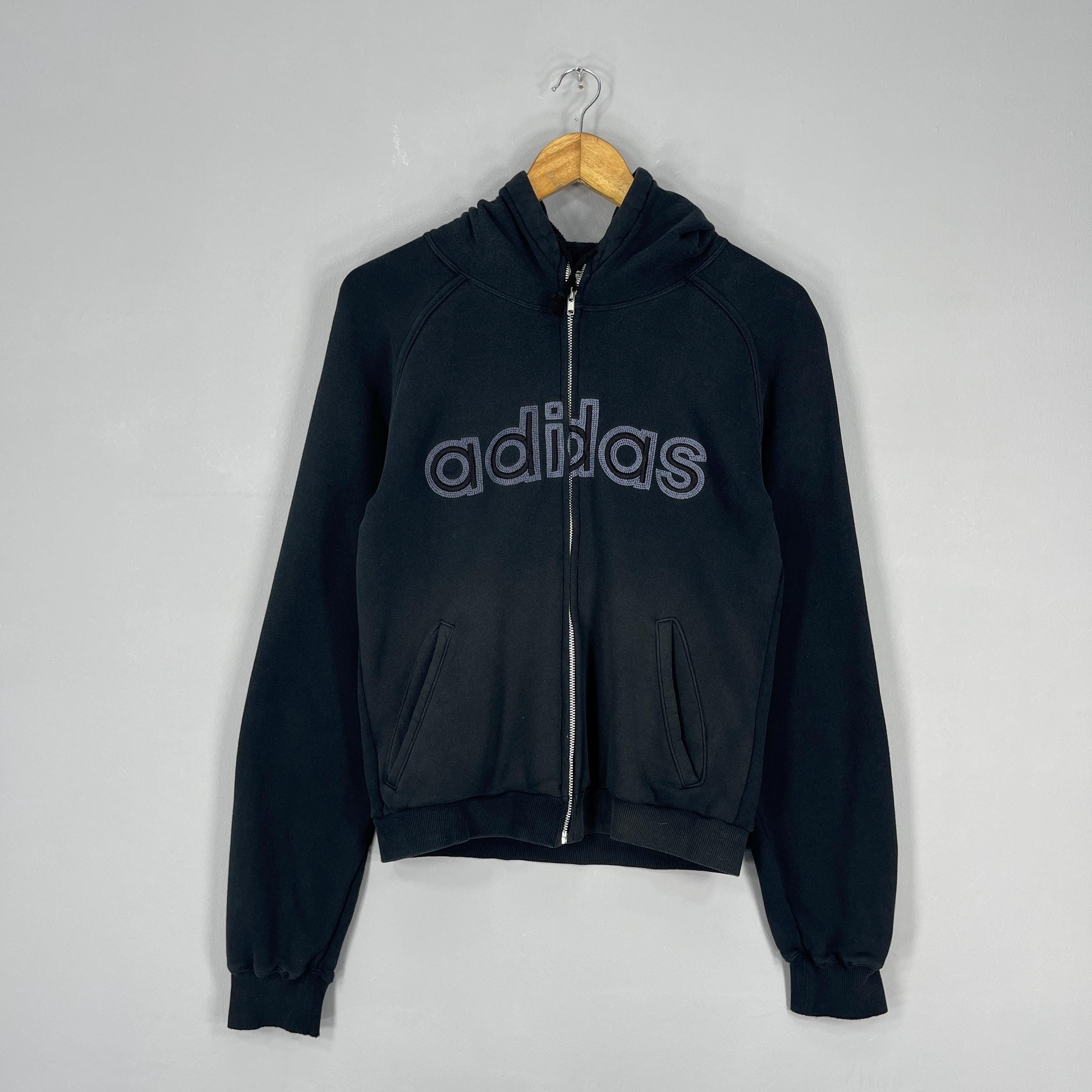 Vintage 90's ADIDAS TREFOIL Zipper Hoodie Small Adidas Spellout