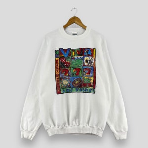 vintage des années 90 LAS VEGAS sweat ras du cou moyen Las Vegas Casino Poker jeux de cartes imprimé Las Vegas pull blanc taille M