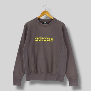 Vintage ADIDAS Crewneck Sweatshirt Medium 1990s Adidas Three Stripes Spell Out Printed Streetwear Adidas Sport Brown Sweater Pullover Size M