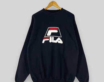 Vintage FILA Italia Crewneck Sweatshirt Large 1990s Fila Big Logo Spell Out Embroidery Sportswear Fila Sport Black Pullover Sweater Size L