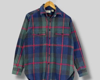 LL BEAN Checkered Flannel Shirt Small Vintage 90's Plaid Multicolor Minimalist Distressed Flannel Ll Bean Casual Shirt Button Up Size S