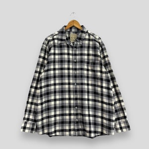 Vintage Checkered Board Flannel Xlarge Y2K Plaid Checkered Black/Gray Hipster Grunge Flannel Indie Boho Buttondown Oxfords Shirt Size XL