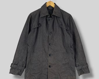 Vintage Black Denim Jacket: Retro Cotton Field Coat, Grunge M/L - Etsy