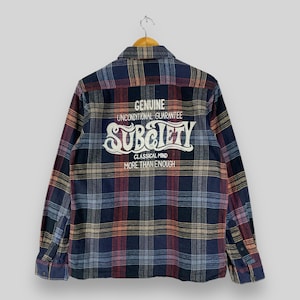 Vintage Subciety Japan Kariert Flanell Medium Karo Kariertes Tartan Multicolor Minimalist Streetwear Boyfriend Shirt Button Up Größe M