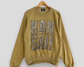 SISSY KANSAI Crewneck Sweatshirt Medium Vintage 1990s Designer Kansai Yamamoto Spellout Leopard Style Kansai Man Japan Brown Sweater Size M