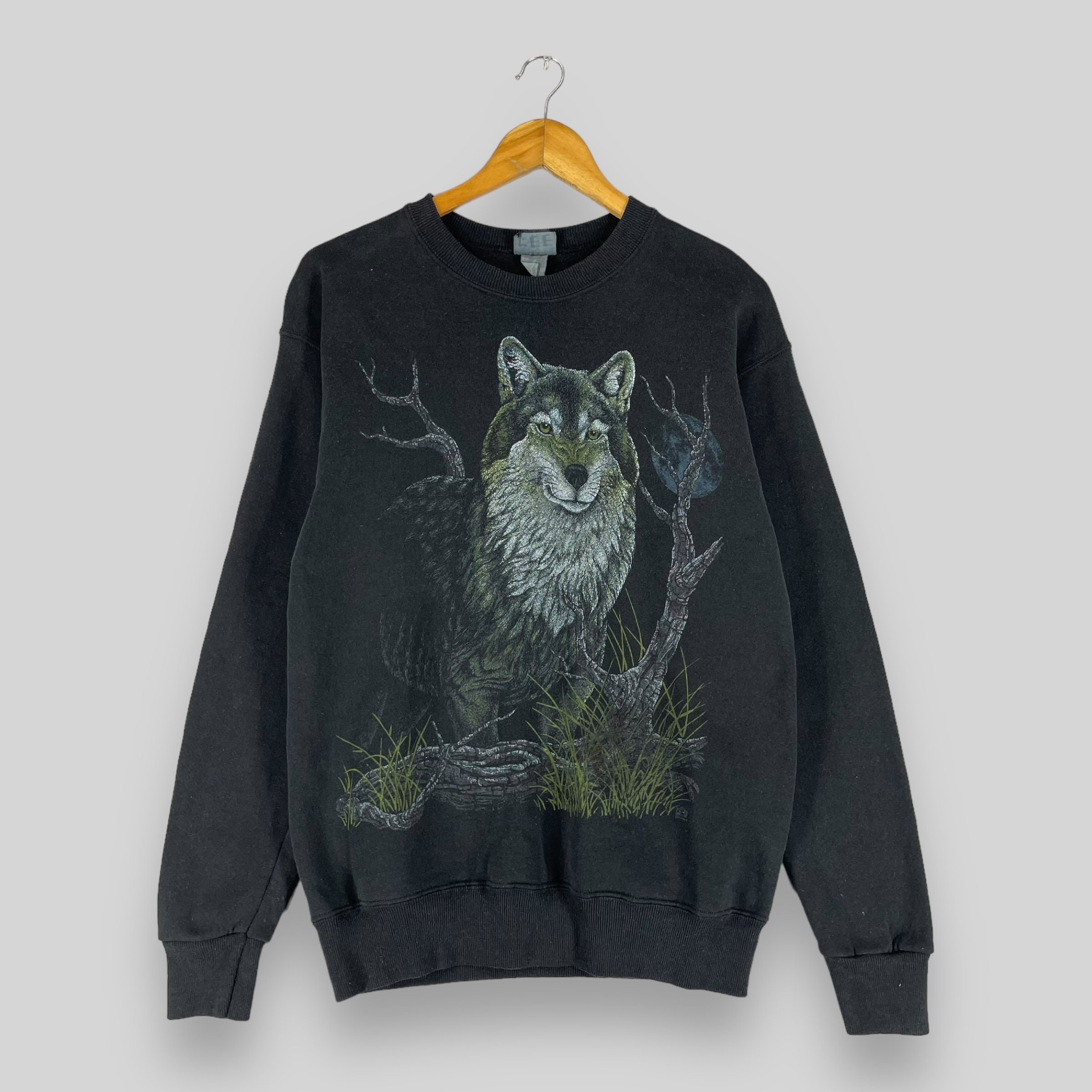 Vintage 1990s Gray Wolf Crewneck Sweatshirt Small Fine Art All
