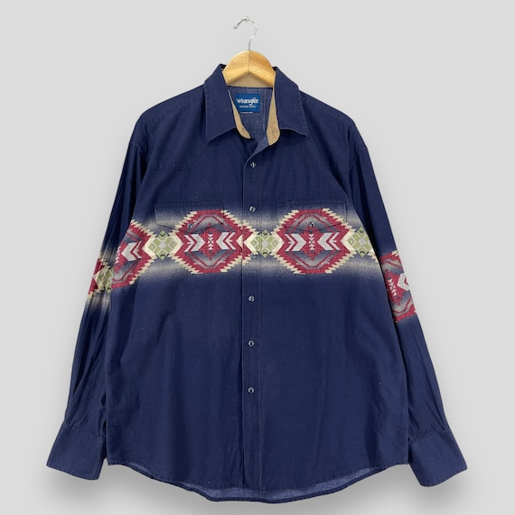 Vintage 1990s WRANGLER Aztec Navajo Western Shirt… - image 1