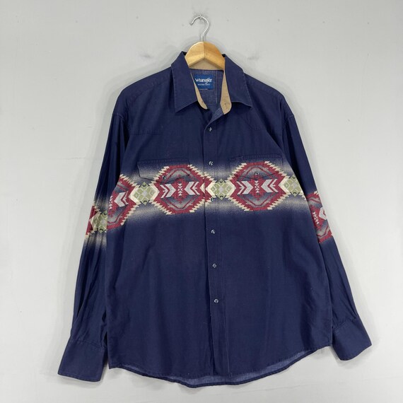 Vintage 1990s WRANGLER Aztec Navajo Western Shirt… - image 4
