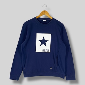 CONVERSE Crewneck Sweatshirt Medium Vintage Y2K Converse All Star Big Logo Spellout Printed Sportswear Converse Pullover Blue Sweater Size M
