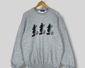 Vintage Y2K MICKEY MOUSE Crewneck Sweatshirt Medium Mickey Mouse Cartoon Printed Sweater Tom Tom Club Mickey Mouse Gray Sweater Size M