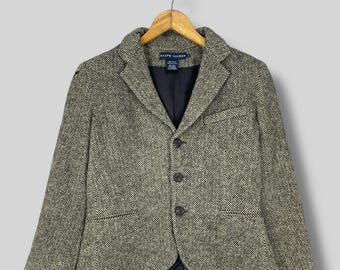 Vintage 90's POLO RALPH LAUREN Wool Blazer Xsmall Ralph Lauren Cashmere Tweed Classic Preppy Style Made In Italy Buttons Coat Women Size 8
