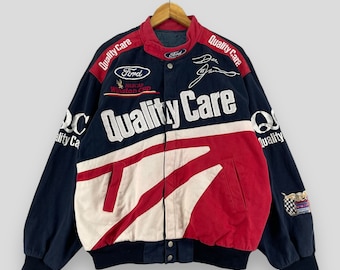 Kurtka Nascar JEFF HAMILTON Vintage z lat 90. XX wieku, duża, kolekcja wyścigowa Jeff Hamilton, Ford Motorsport, jakość, pielęgnacja, bawełniana kurtka Nascar, rozmiar L