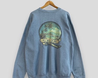 Vintage QUE Crewneck Sweatshirt Large 90's Que Hawaiian Pipeline Aloha Beach Surfing Stay Stoked Hawaii Blue Pullover Sweater Size L