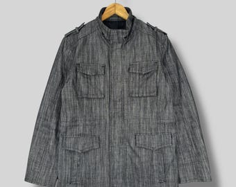 Chaqueta de campo vintage para hombre y compañía, de mezclilla japonesa mediana, para trabajo, utilitaria, con cuatro bolsillos, informal, de corte entallado, de mezclilla negra con cremallera, talla M