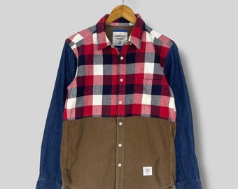 GENTLE MAN Rebuild Flannel Shirt Medium Vintage Y2K Plaid Checkered Multicolor Rugged Reconstruct Boyfriend Shirt Hipster Button Up Size M