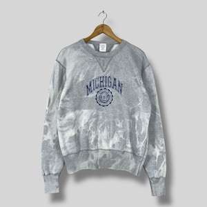 Vintage UNIVERSITY Of MICHIGAN Bleached Sweatshirt Medium 90&#39;s Michigan University Spellout Printed Michigan Crewneck Gray Sweater Size M