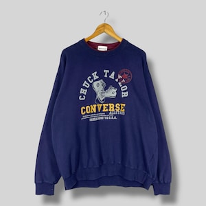 Vintage Y2K CONVERSE Sweatshirt Crewneck Oversized Converse Spellout Printed Sportswear Converse Chuck Taylor Blue Pullover Sweater Size 2XL