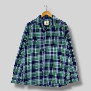 Vintage 90&#39;s RED HEAD Flannel Shirt Medium Plaid Checkered Tartan Green/Blue Hipster Minimalist Long Sleeves Flannel Button Up Casual Size M