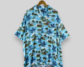 Vintage GEORGE Hawaii Rayon Shirt Xlarge Y2K Hawaiian Aloha Guam Beach Sailing Coconut Tree Hawaii Sunwear Button Up Oxford Shirt Size XL