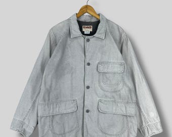 Chaqueta vaquera vintage CAMCO Chore de los años 90, ropa de trabajo francesa mediana, chaqueta vaquera desgastada con lavado claro descolorido Camco Usa para clima frío, talla M