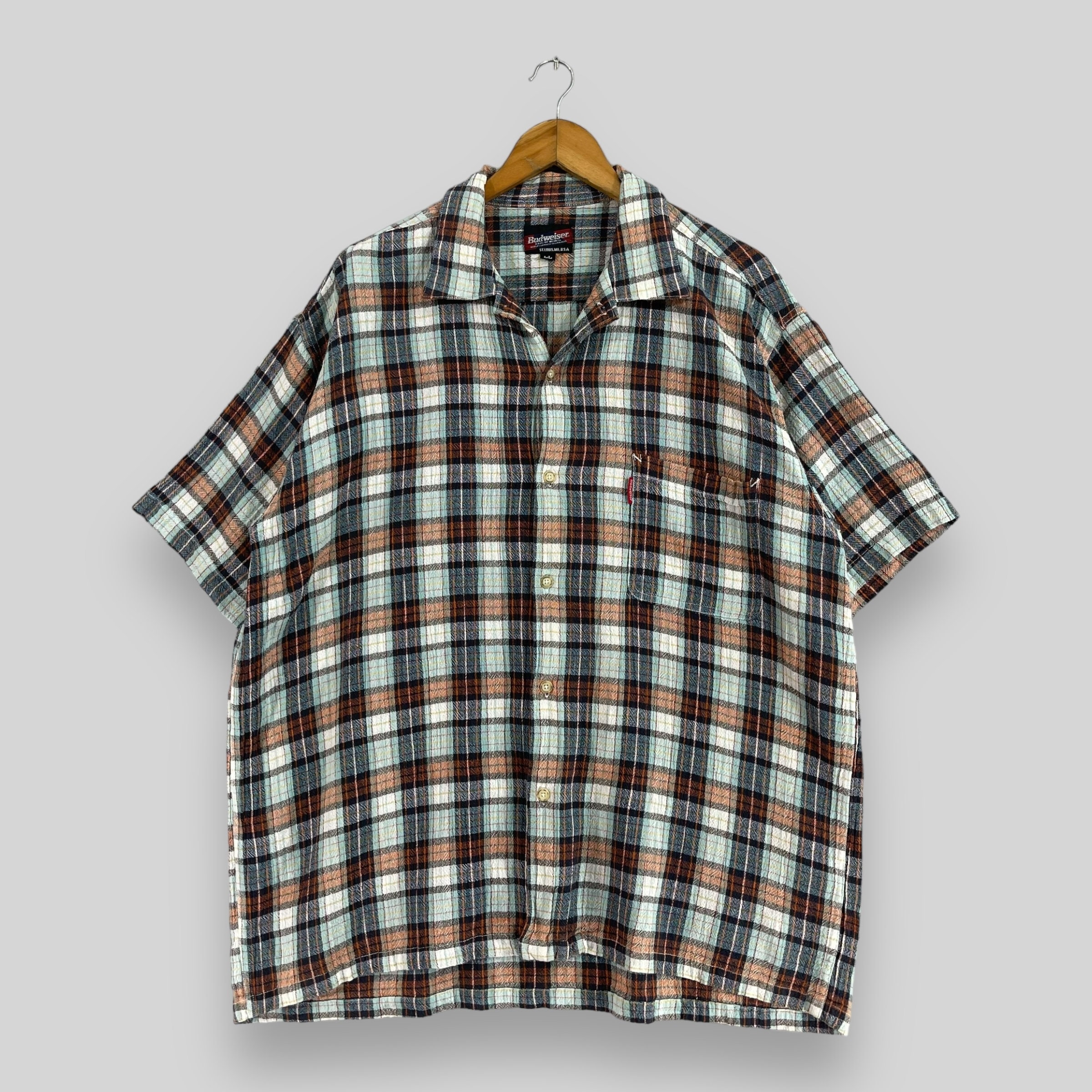 BUDWEISER Checkered Multicolor Flannel Large Vintage 90's