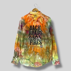 Vintage Y2K GEORGE Flannel Shirt Medium Multicolor Tie Dye Custom Spellout Printed Rugged Hipster George Boyfriend Shirt Button Up Size M