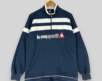 Vintage Y2K LE COQ SPORTIF Half Zipper Sweatshirt Medium Le Coq French Spell Out Sportswear Le Coq Casual Blue Pullover Sweater Size M