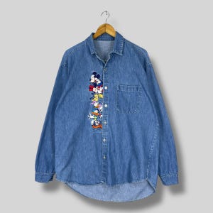 Vintage 1990s TOO CUTE Denim Shirt Xlarge Walt Disney Cartoon Characters Embroidery Disney Usa Jeans Button Up Blue Jeans Shirt Size XL