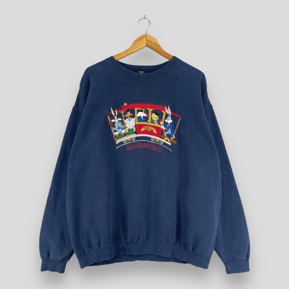 Vintage 90 s WARNER BROS Crewneck Sweatshirt Large Looney Tunes Squads Cartoon San Francisco Embroidery Looney Tunes Blue Sweater Size L Etsy UK