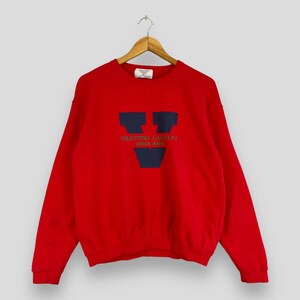 Vintage VALETINO GARAVANI Crewneck Sweatshirt Medium 1990s Valentino Italy Spell Out Valentino Jeans Pullover Red Sweater Teen Size M