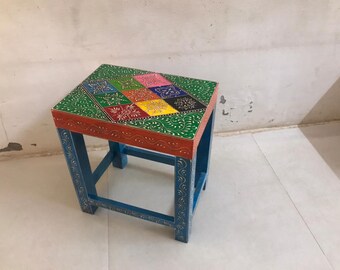 Hand-Painted Indian Wood Nesting Table, Ethnic Side Table