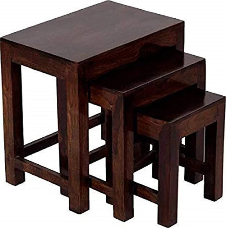 Wooden Indian Solid Wood Nesting Table Nest of Tables Set of 3 Wooden