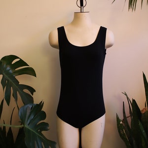 Vintage 1980s 90s Carlisle scoop neck black bodysuit one piece leotard