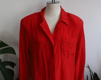 Vintage 1980s 90s long sleeve button down red blouse top shirt