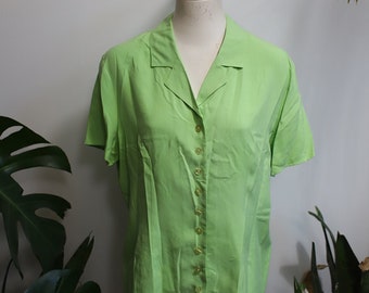 Vintage 1990s light green button down silk blouse