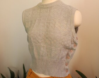 Vintage 1990s The Villager sleeveless side button sweater vest - silk + angora - pale blueish gray