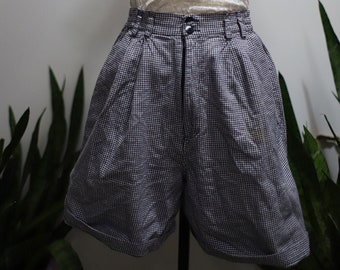 Vintage 1990s Citi-Craze 27&quot; waist minimalist dark blue and white high rise trouser shorts