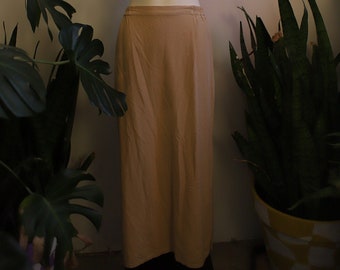 Vintage 1990s high waist beige light khaki silk skirt